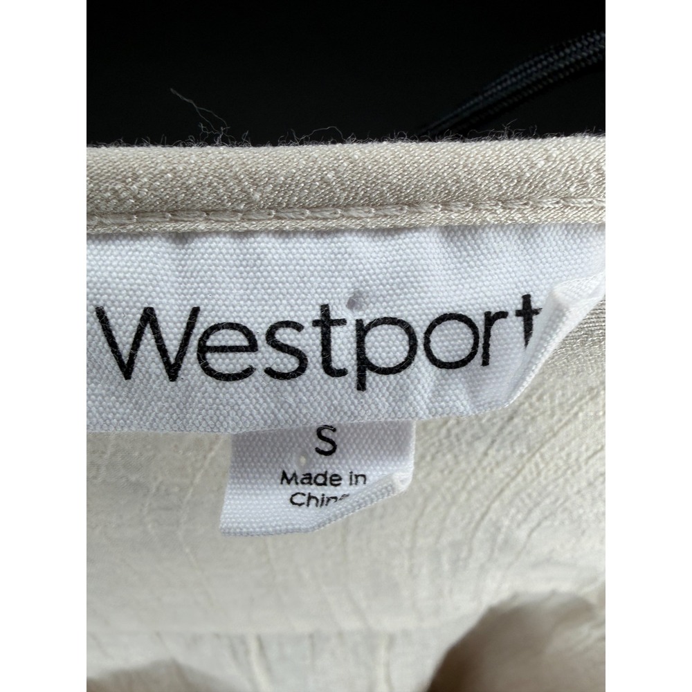 Westport Womens Cream Lace Bell Sleeve Boho Blouse Small Crinkle Split Neck Top - Picture 5 of 7